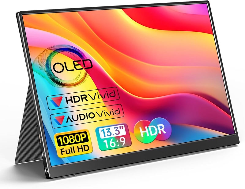 VILVA OLED Portable Monitor for Laptop - 13.3 1080P FHD Display USB-C HDMI Laptop Monitor with Cover and Speakers External/PC/Mac/Phone/Xbox Switch/PS4 - Image 1